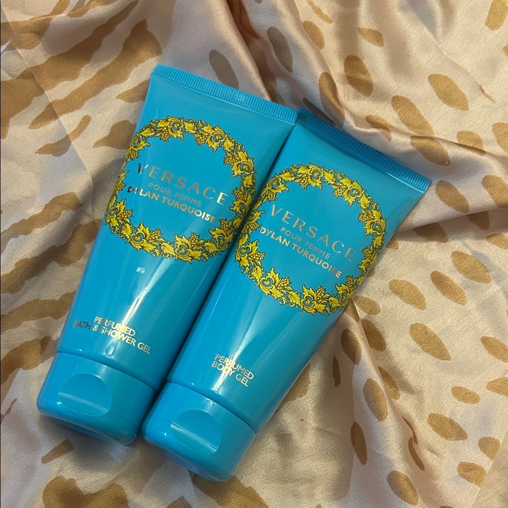 Versace Dylan Turquoise Bath & Shower Gel Tubes in Turquoise and Gold